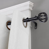 Turquoize Standard Single Adjustable Window Curtain Rod Set 3/4 in Diameter with Round Cage Finials, 28-48 in, Black
