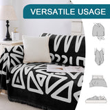 Turquoize Boho Chenille Couch Cover Washable Thick Sofa Protector Pets Friendly Furniture Cover for Large Couch ,71" x 150",Black