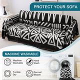 Turquoize Boho Chenille Couch Cover Washable Thick Sofa Protector Pets Friendly Furniture Cover for Large Couch ,71" x 150",Black