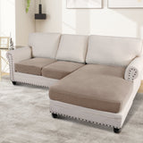 Turquoize 3-Piece Separate Slipcovers Textured Grid Stretch Non-Slip L Shape Sofa Seat Covers for Both Left/Right Sectional Couch (Seat Only: 1 Chaise + 2 Sofa,Dove）