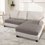 Turquoize 3-Piece Separate Slipcovers Textured Grid Stretch Non-Slip L Shape Sofa Seat Covers for Both Left/Right Sectional Couch (Seat Only: 1 Chaise + 2 Sofa,Dove）
