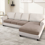 Turquoize 4-Piece Separate Slipcovers Textured Grid Polyester Blend Sectional Couch Sofa Covers for Left/Right L Shape Chaise Lounge Sofa,Taupe 3 Seater + 1 Chaise