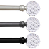 Turquoize Standard Single Rod Curtain Rod Set for Windows 66 to 120 inch, 3/4 inch Diameter with Acrylic Faceted Finials, Pewter