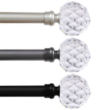 Turquoize Standard Single Rod Curtain Rod Set for Windows 66 to 120 inch, 3/4 inch Diameter with Acrylic Faceted Finials, Pewter