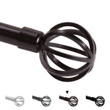 Turquoize Standard Single Adjustable Window Curtain Rod Set 3/4 in Diameter with Round Cage Finials, 28-48 in, Black