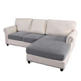 Turquoize 3-Piece Separate Slipcovers Textured Grid Stretch Non-Slip L Shape Sofa Seat Covers for Both Left/Right Sectional Couch (Seat Only: 1 Chaise + 2 Sofa,Dove）