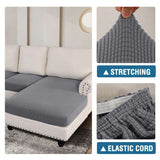 Turquoize 3-Piece Separate Slipcovers Textured Grid Stretch Non-Slip L Shape Sofa Seat Covers for Both Left/Right Sectional Couch (Seat Only: 1 Chaise + 2 Sofa,Dove）